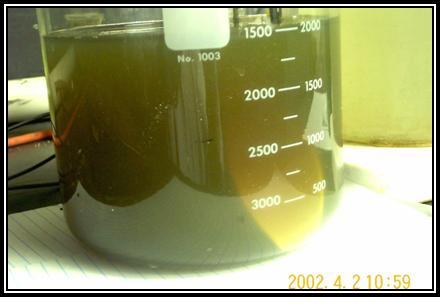 PPI chromate plating water after KB-1 treatment, clear with settled silica matrix